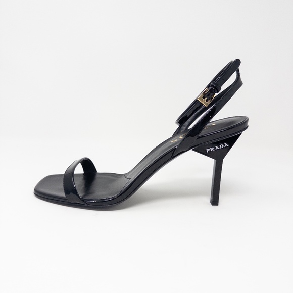 Prada Sandali Ankle Strap Black Patent Leather Stiletto Heels. Size 41 EU - Picture 1 of 8
